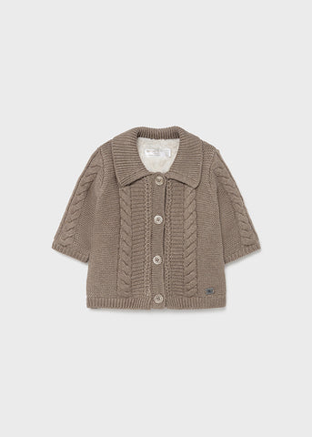 2372 Mayoral Boys Woven Knit Fur Cardigan, Brown