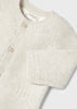 Knitted Mock Pockets Long Sleeved Round Neckline, Front Central Button Fastening, Cream, Unisex