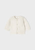 Mayoral Unisex Knitted Cream Wool Long Sleeved Round Neckline Cardigan, Front Central Button