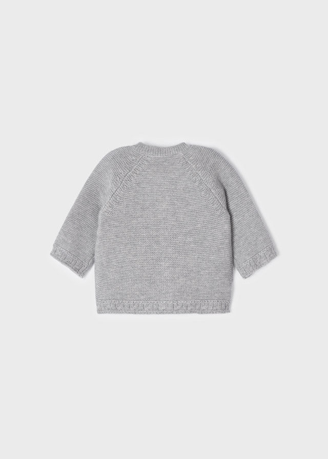 Unisex Knitted Grey Cardigan, Long Sleeved Round Neckline, Back