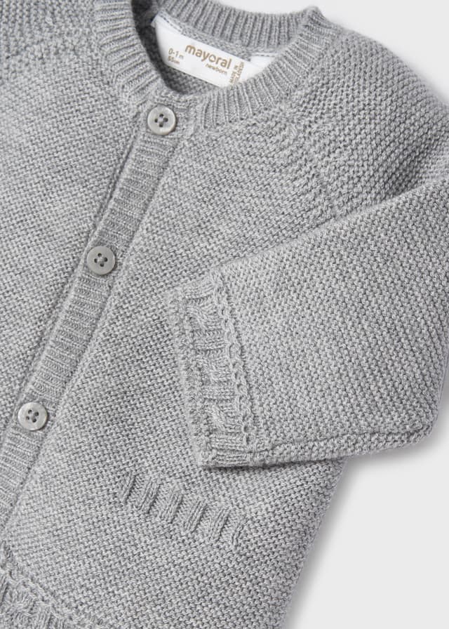 Knitted Unisex Mayoral Cardigan, Front Central Button Fastening with Round Neckline and Mock Pockets