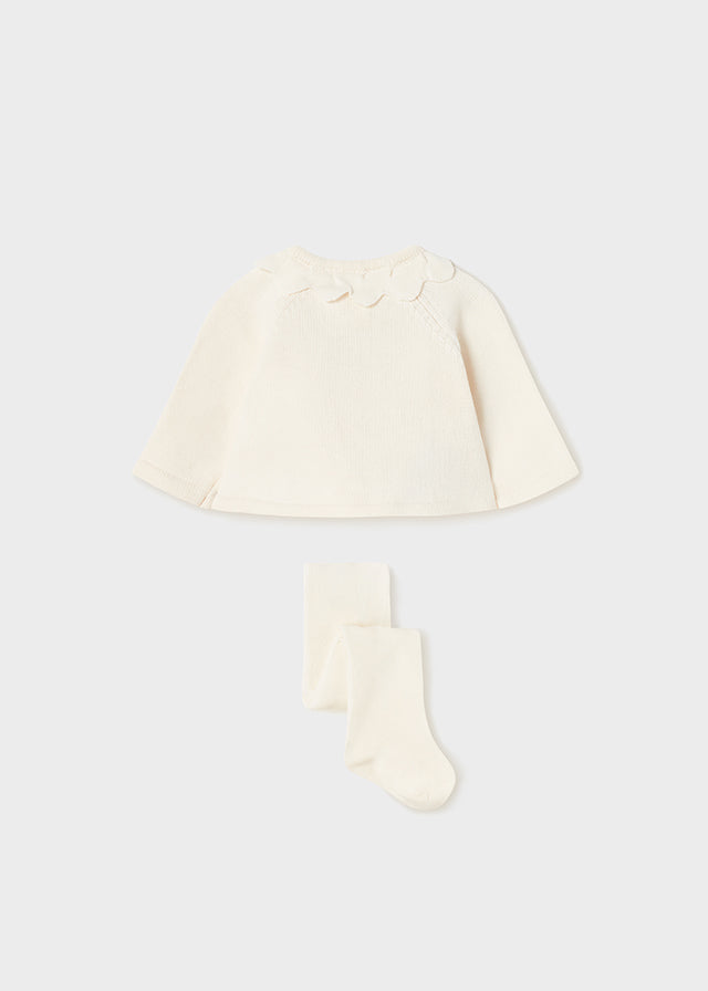 Mayoral Girls Long Sleeved Natural 2 PC Set, Matching Tights, Back