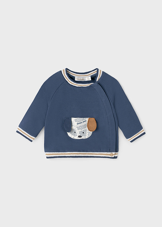 Sports Blue Mayoral Boys Sweatshirt, Round Neckline, Snap Button Fastening, Puppy Interactive Design