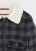 Mayoral Boys Plaid Wool Blue Jacket, Front Pockets, Front Central Zip Fastening