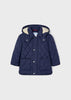 Mayoral Boys Fur Lined Removable Hooded Puffer Quilted Coat, Long Sleeved, Button Clasps, Front Functional Pockets