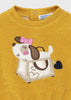 Dog Decorative Applique Design, Mustard Round Neckline Pullover, Front