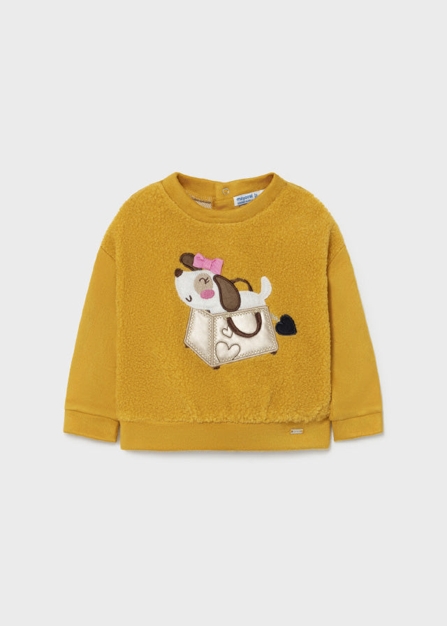 Mayoral Girls Pullover Sweater, Long Sleeve, Elasticated Cuffs, Decorative Applique, Round Neckline, Front