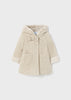 Mayoral Girls Long Sleeved Shearling Beige Coat, Decorative Bow, Front Functional Pockets and Hidden Clasps