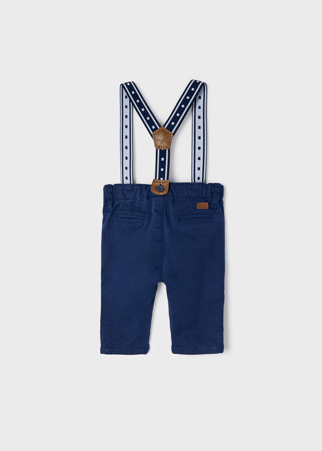 Boys Mayoral Navy Blue Pants with Suspenders, Decorative Back Pockets, Adjustable Suspenders