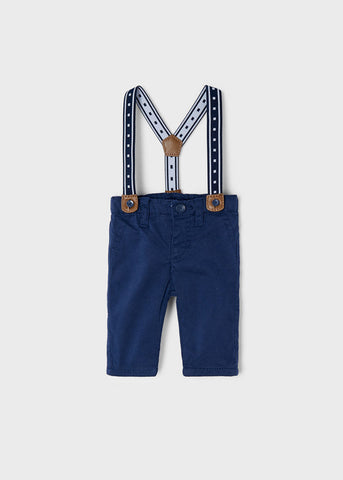 2519 Mayoral Boys Long Trouser Pants with Suspenders, Navy Blue