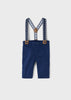 Mayoral Boys Navy Blue Trouser Pants, Elasticated Waistband, Front Button Fastening, Suspenders, Front