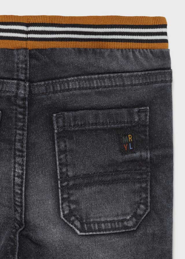Boys Black Soft Denim Joggers,  Mayoral Spain, Boys Black Pants, Back, Back Pockets with "MYRL" Stitched on Back Pocket