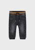 Mayoral Boys Black Soft Denim Joggers, Adjustable Waistband, Two Front Pockets and One Mini Pocket, Front