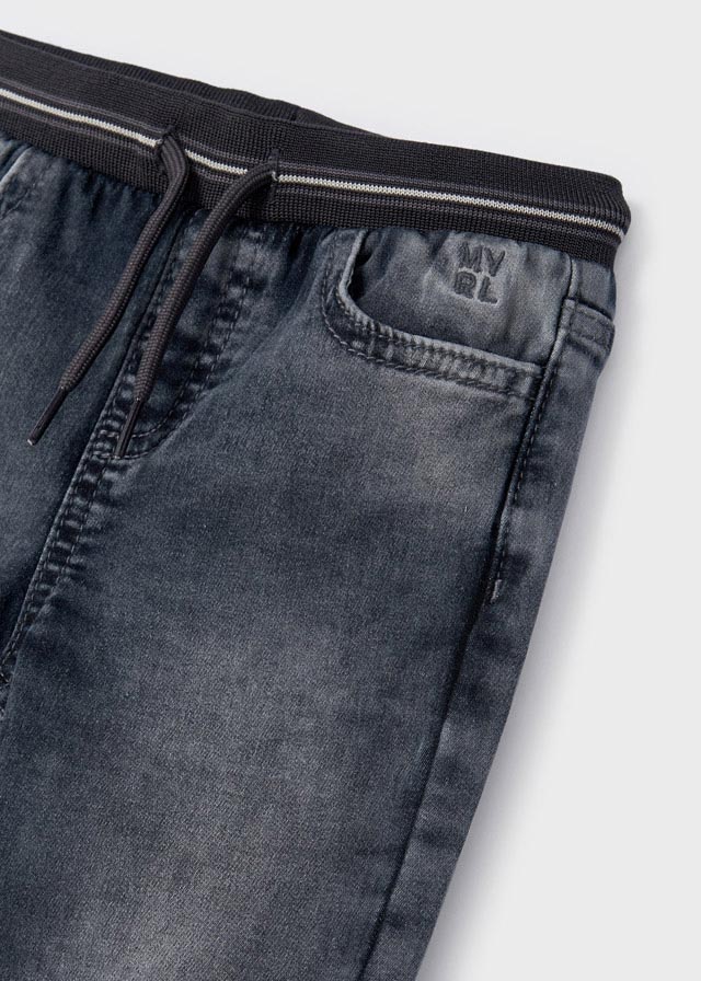 Boys Grey Soft Denim Joggers, Front Functional Pockets, Adjustable Drawstring and Elasticated Waistband
