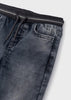 Boys Grey Soft Denim Joggers, Front Functional Pockets, Adjustable Drawstring and Elasticated Waistband