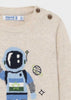 Boys Sweatshirt, Astronaut Printed Wool Sweatshirt, Shoulder Button Fastening, Round Neckline, Front
