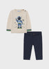 Mayoral Boys Sweatshirt with Button Shoulder Fastening Astronaut Graphic, Matching Chino Styled Pants with Front Button Fastening, Front