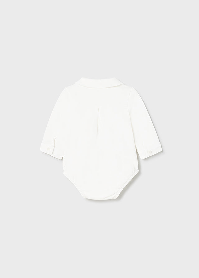 Collared White Long Sleeved Body Snap Suit, Mayoral Boys, Eco-Friendly, Back