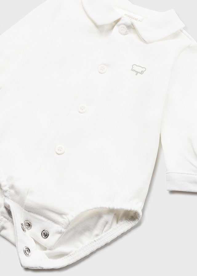 Baby Boys Mayoral Long Sleeved White Body Snapsuit, Eco-Friendly