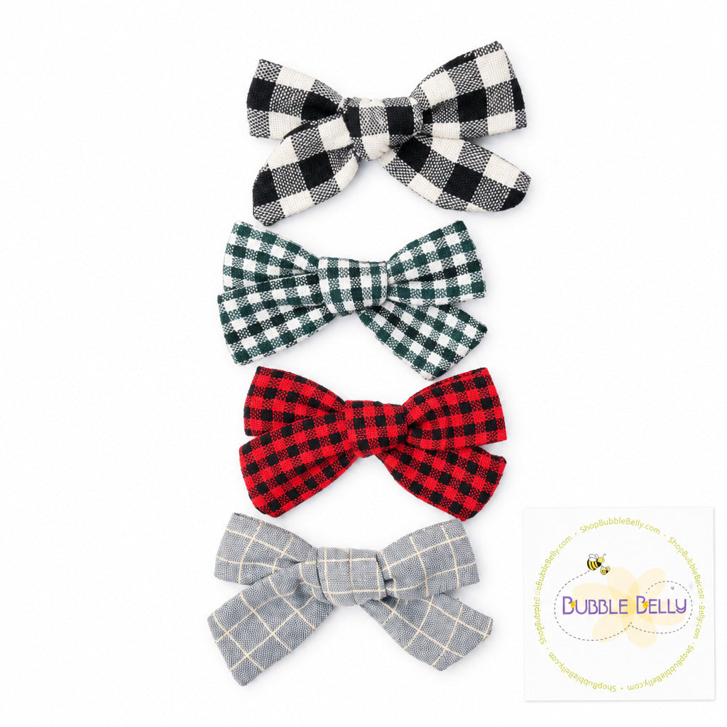 3 inch flannel plaid alligator clip hair bow, four plaids
