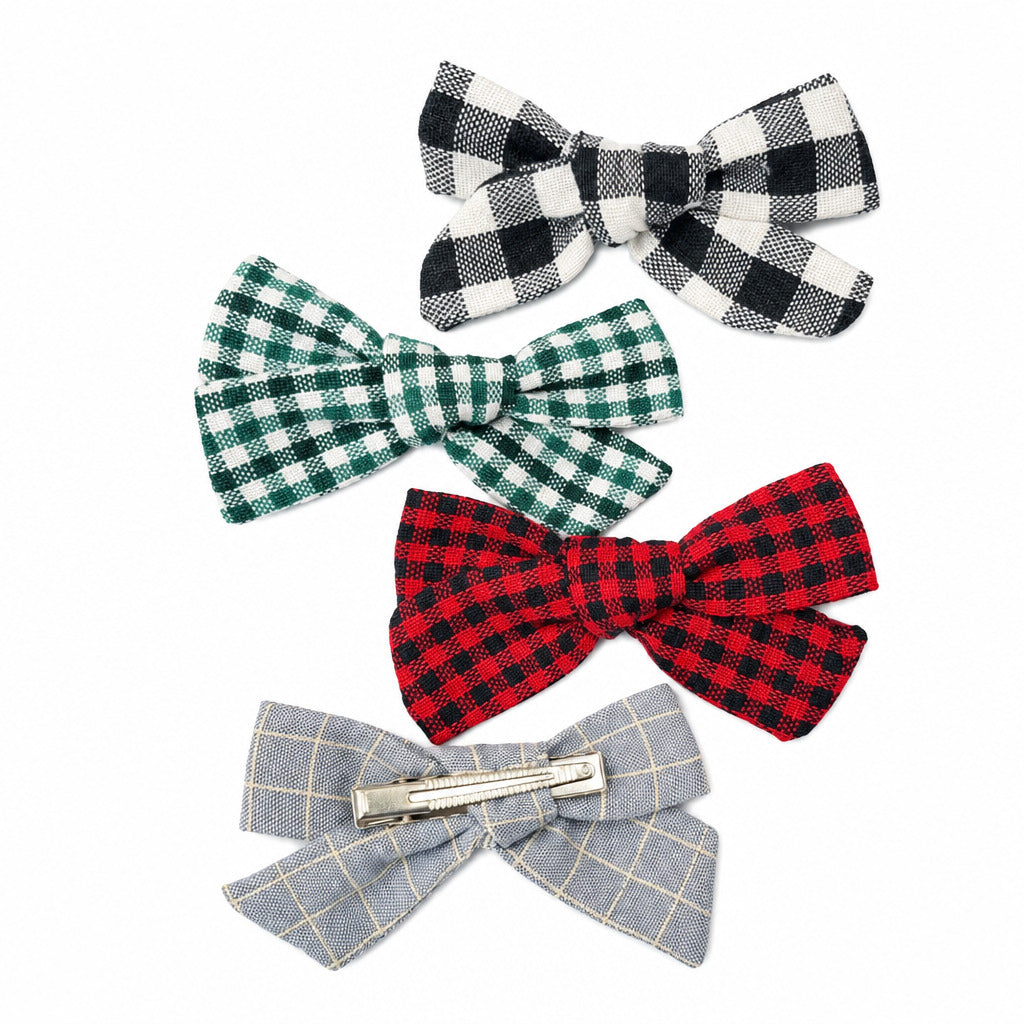3 inch flannel plaid alligator clip hair bow, four plaids