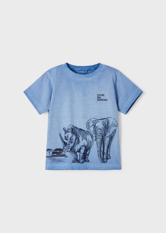 3011 Mayoral Mini Boys Graphic Print TShirt, Safari Animals, Lt Sky Blue