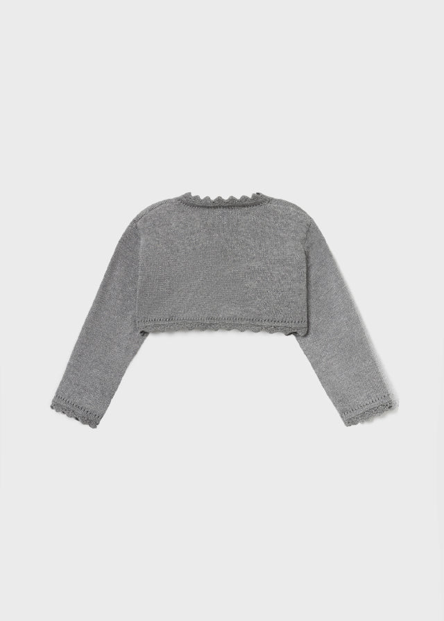 Girls Mayoral Basic Grey Cardigan, Long Sleeve, Decorative Design, Back