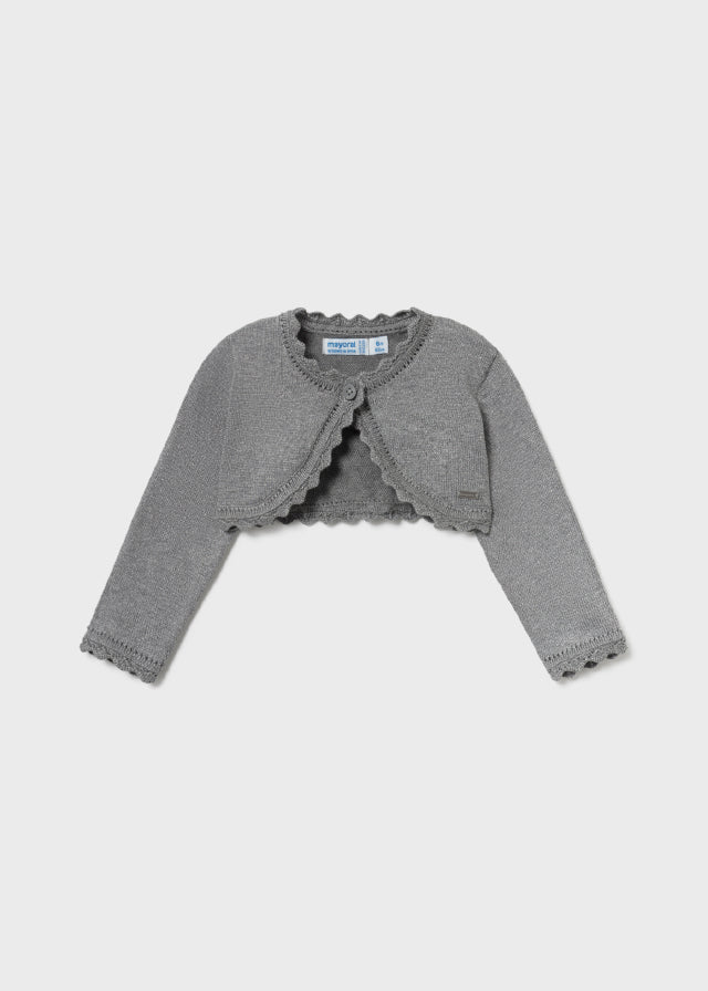 Mayoral Girls Basic Knitted Cardigan, Round Neckline, Decorative Knitted Design, Front Button Fastening, Front 