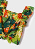 Tropical Printed Blouse, Mayoral Girls Green, Button Down, Front Tie