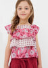 3137 Printed Tiered Ruffled Blouse Peony modeled 