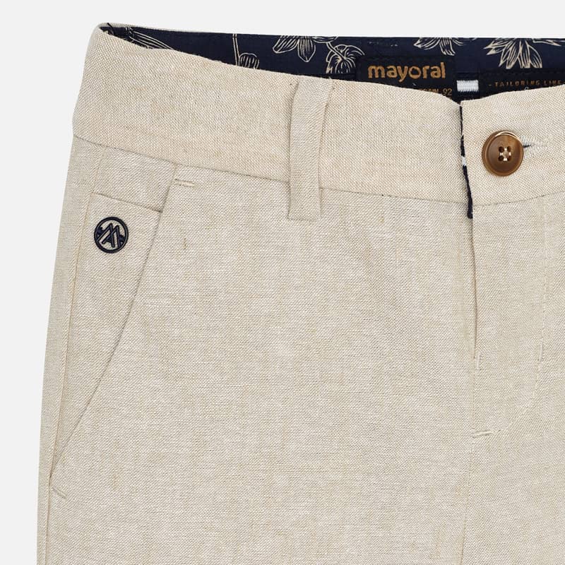 Mayoral tan parchment linen formal wear bermuda dress shorts, detail