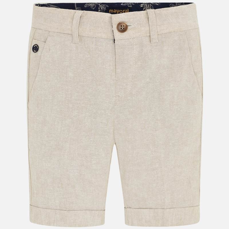 Mayoral tan parchment linen formal wear bermuda dress shorts, front view