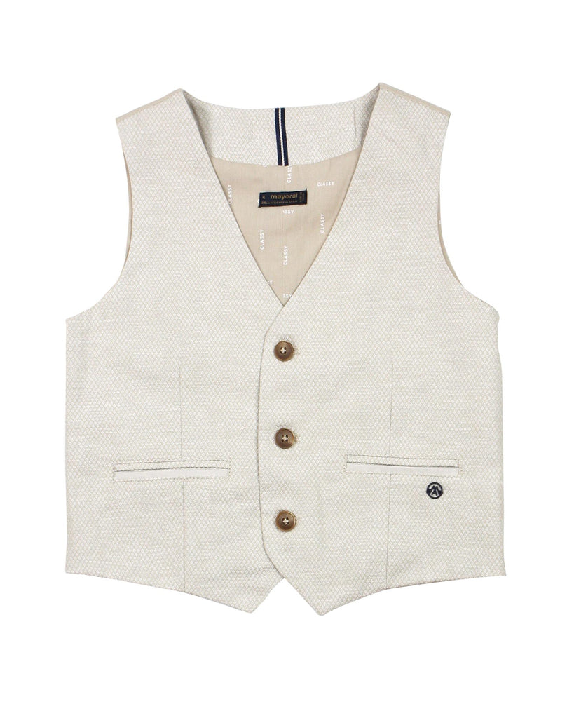 3330 Mayoral Mini Boys Dress Jacquard & Linen Vest, Tan