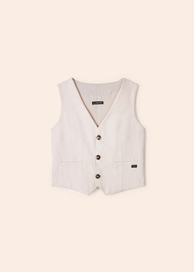 3349 Mayoral Mini Boys 3 Button Dress Vest, Tapioca Linen