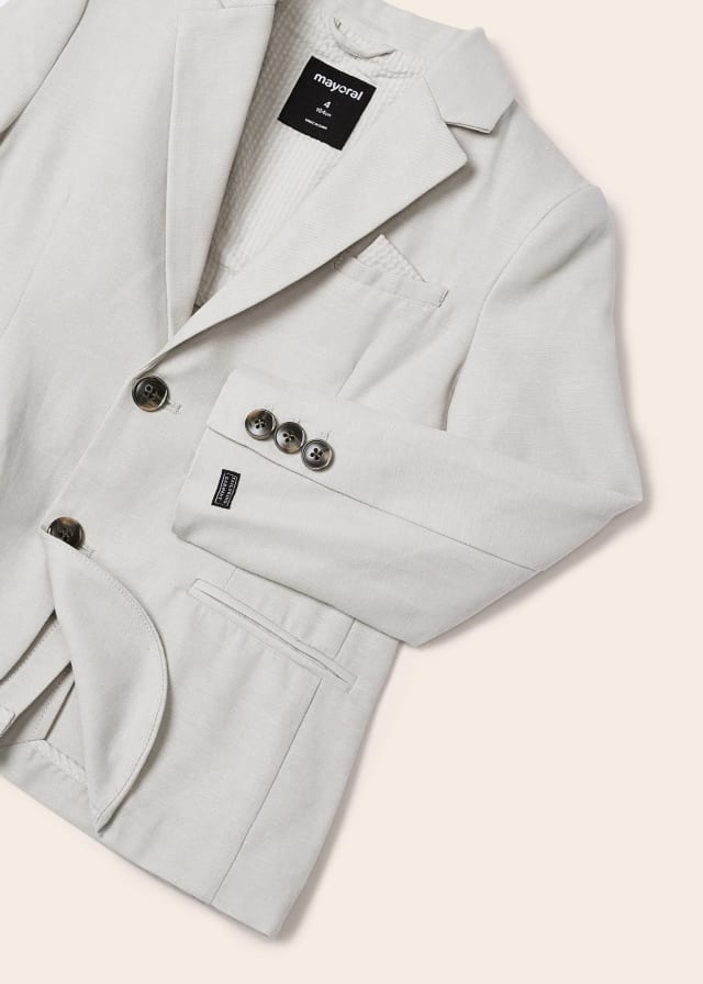 3452 Mayoral Mini Boys Tailored Dress Blazer Jacket, Tapioca Linen