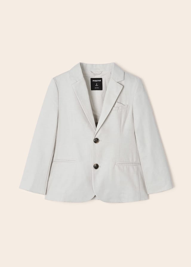 3452 Mayoral Mini Boys Tailored Dress Blazer Jacket, Tapioca Linen