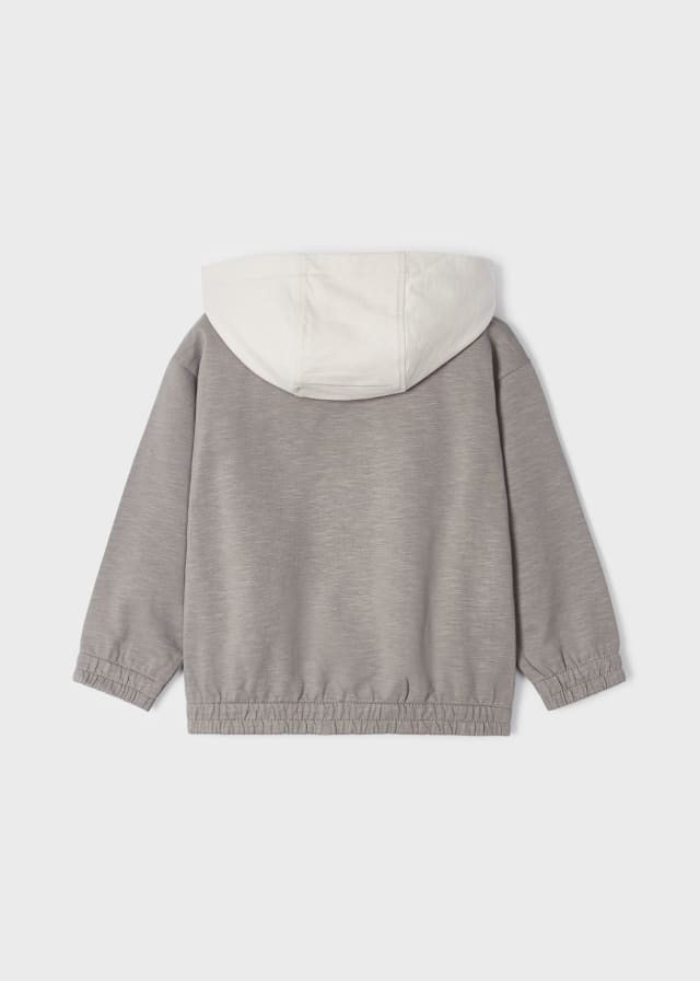 Mayoral boys relaxed zippered hoodie jacket, fossil lt grey, back view