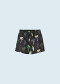 3684 Mayoral Mini Boys Printed Swim Trunk Shorts, Black & Green Palm Surf