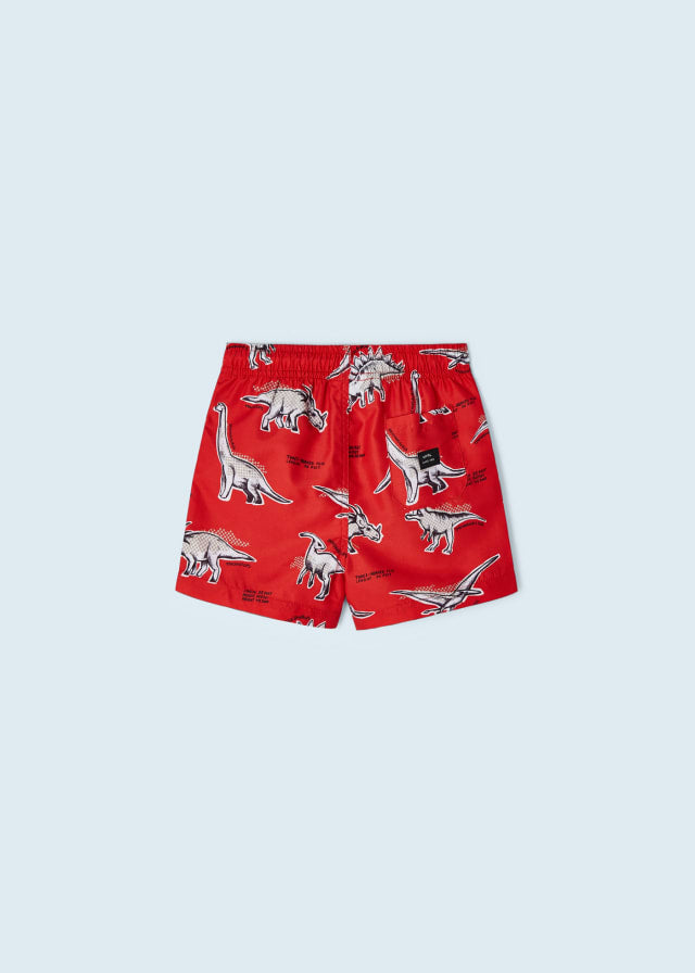 3684 Mayoral Mini Boys Printed Swim Trunk Shorts, Red Dinosaur