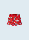 3684 Mayoral Mini Boys Printed Swim Trunk Shorts, Red Dinosaur