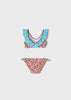 Girls Mayoral Turquoise Tankini 2 Piece Set, Back, Ruffled Design, Fruit Bikini