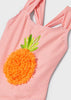 Girls Striped Coral 3D Pineapple Swimsuit, Onepiece, Front Detail