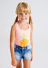 Girls Mayoral Coral Pineapple Swimsuit, 3D Pineapple Decor, Front
