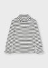 Mayoral Girls Black and White Rib Knit Striped Shirt, Front, High Neck Collar, Long Sleeve, Elastic Cuffs, Bedazzled Bow Design