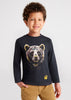 Long Sleeved Round Neckline Graphic Printed T-Shirt, Bear