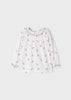 Mayoral Girls Round Neckline Blouse, Smocked Stitching with Floral Print All Over, Long Sleeved Top, Off-Pink/Blush Pink, Front