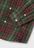 Checkered Forest Green and Red Button Down Long Sleeved Collar Shirt, Detail