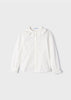 Mayoral Girls Poplin White mock Collared bBlouse, Long Sleeve, Ruffled Blouse, Button Up, Front