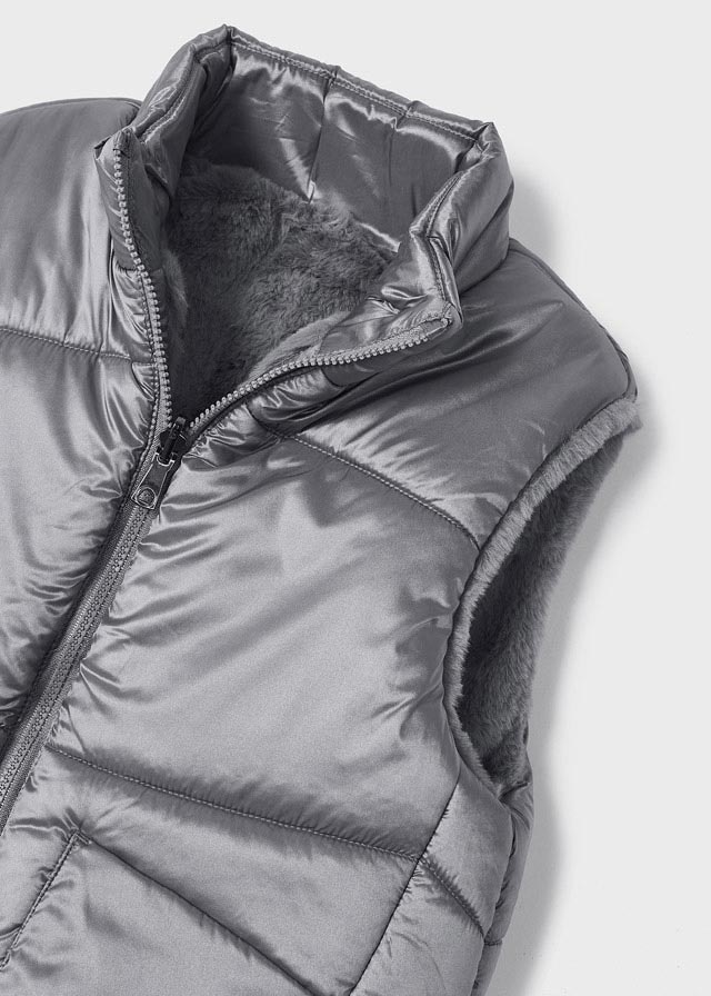 Mayoral girls vest reversible matte metallic jacket, steel, detail