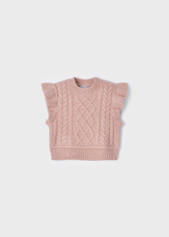 4313 Mayoral Girls Braided Wool Blend Knit Sweater Vest, Blush Pink